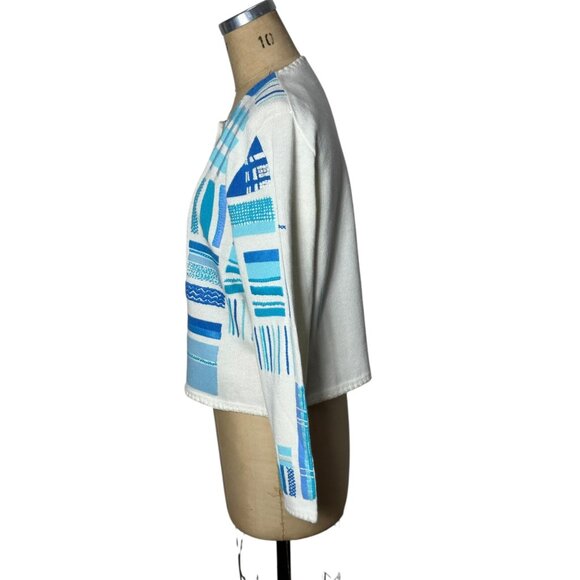 Y2K Michael Simon cardigan blue white plaid appliqued Size L - Picture 6 of 9